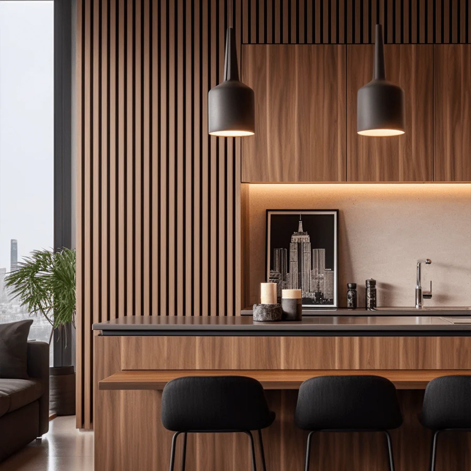 3D Acoustic Slat Walnut Wood Wall Panel