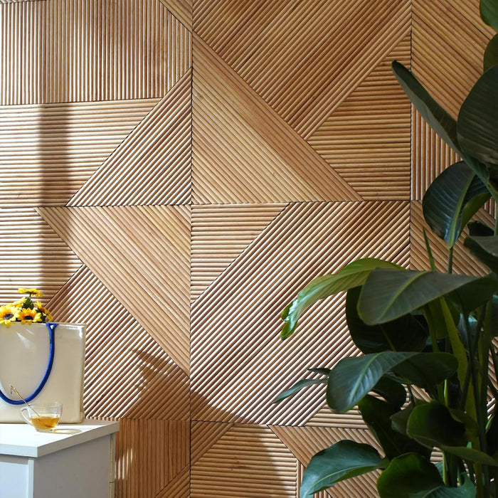 Natural Oak Crossing Lines Solid Wood Wall Panel | GroovePanel®