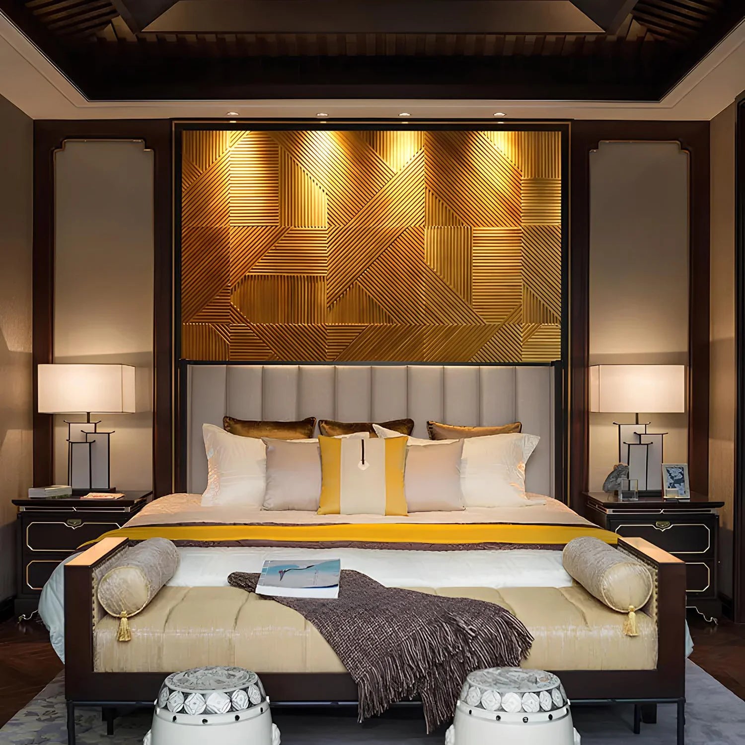 GroovePanel® Tangram Mosaic 100% Solid Wood Wall Panel | Golden Walnut.