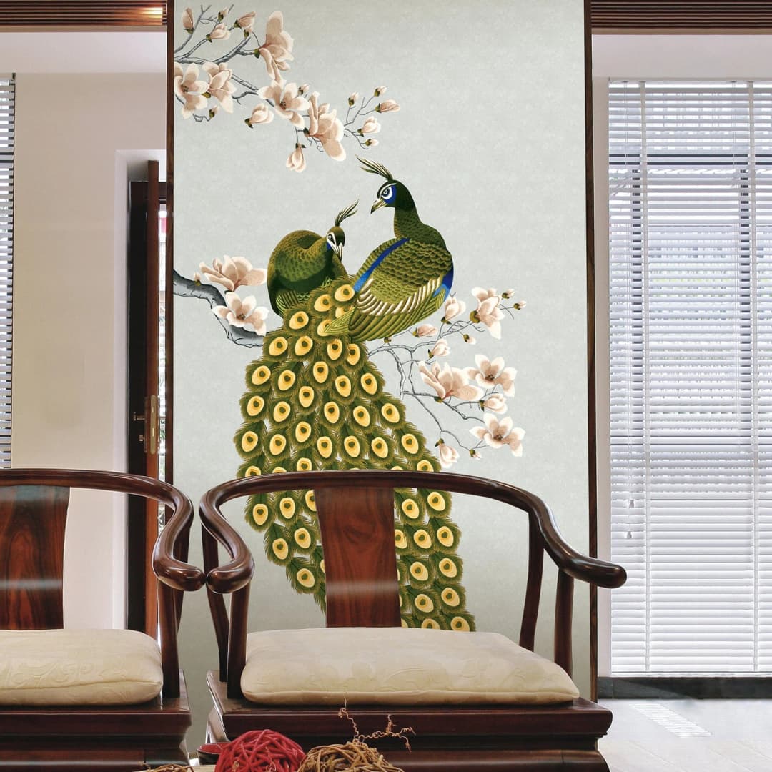 Magnolia Peacock Embroidery Wallpaper | Non-Woven-The Panel Hub