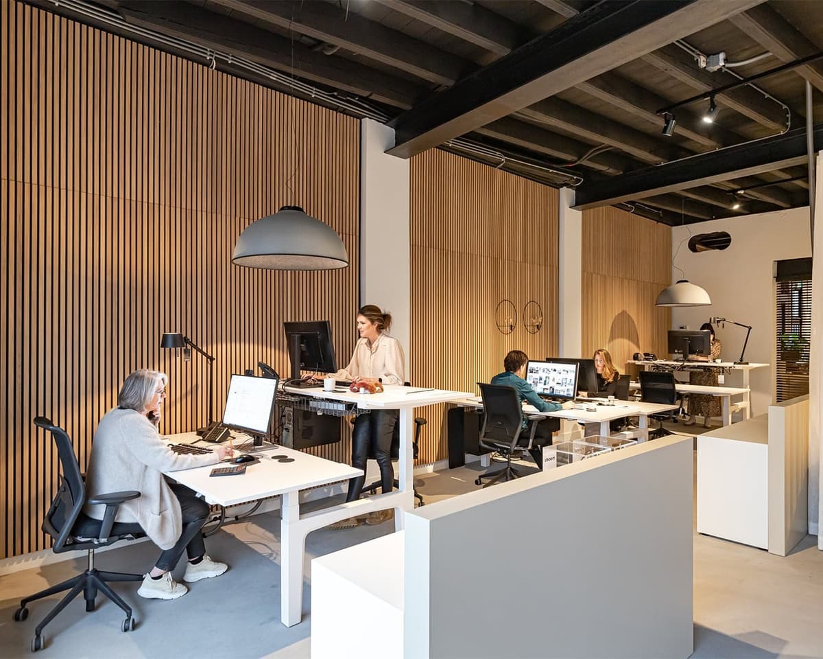 Wood wall panels in an office