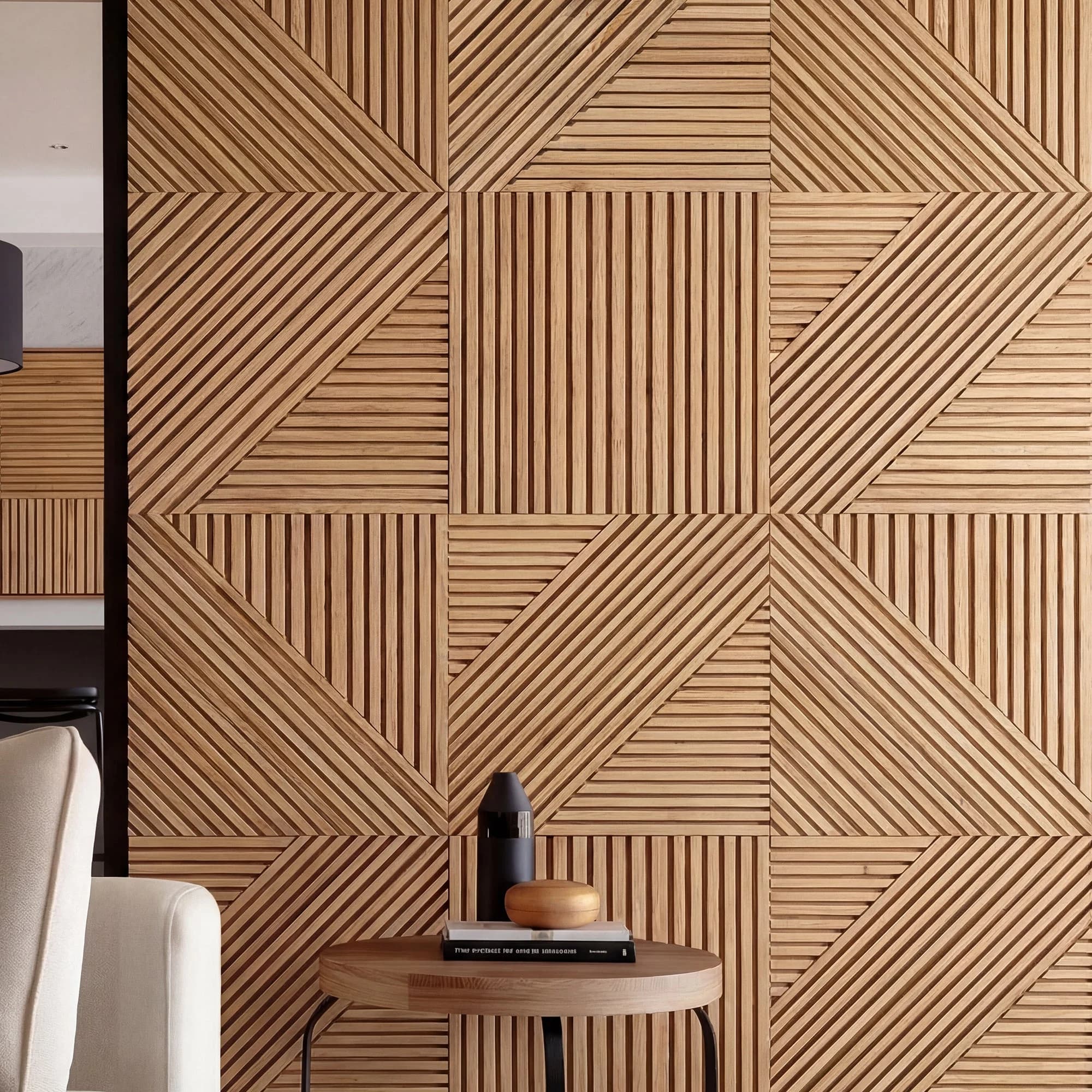 3D Geometric Pattern Wooden Panels - Brown - View 1