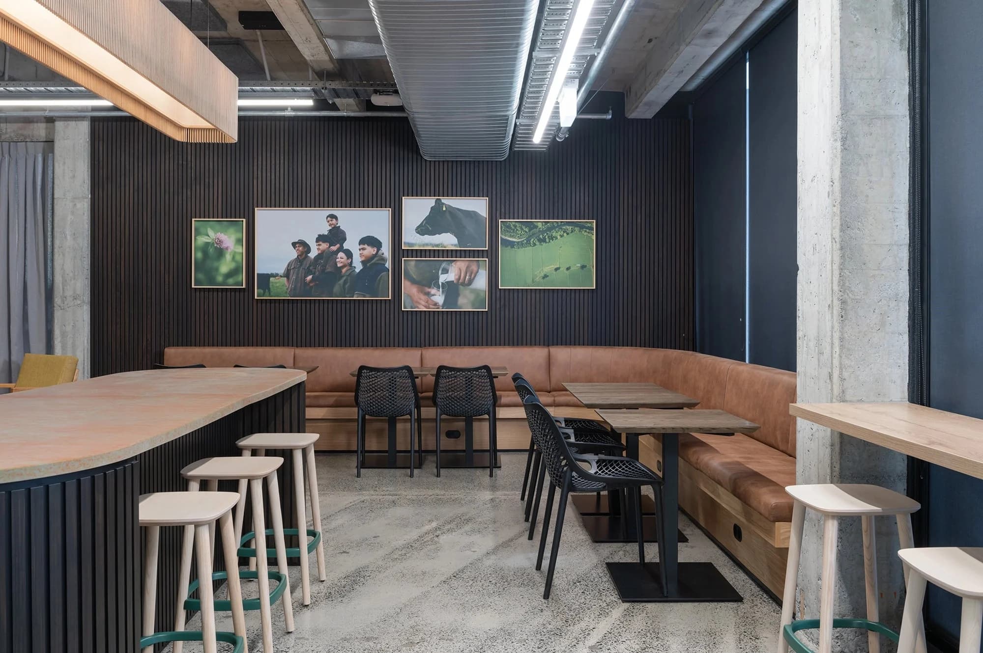 Smoked oak slat panels in the Fonterra Hamilton office