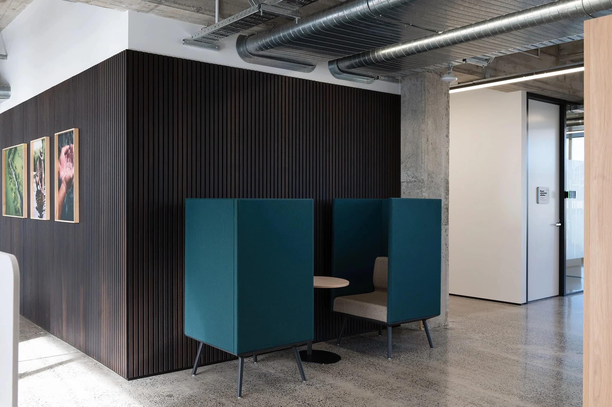 Smoked oak slat panels in the Fonterra Hamilton office