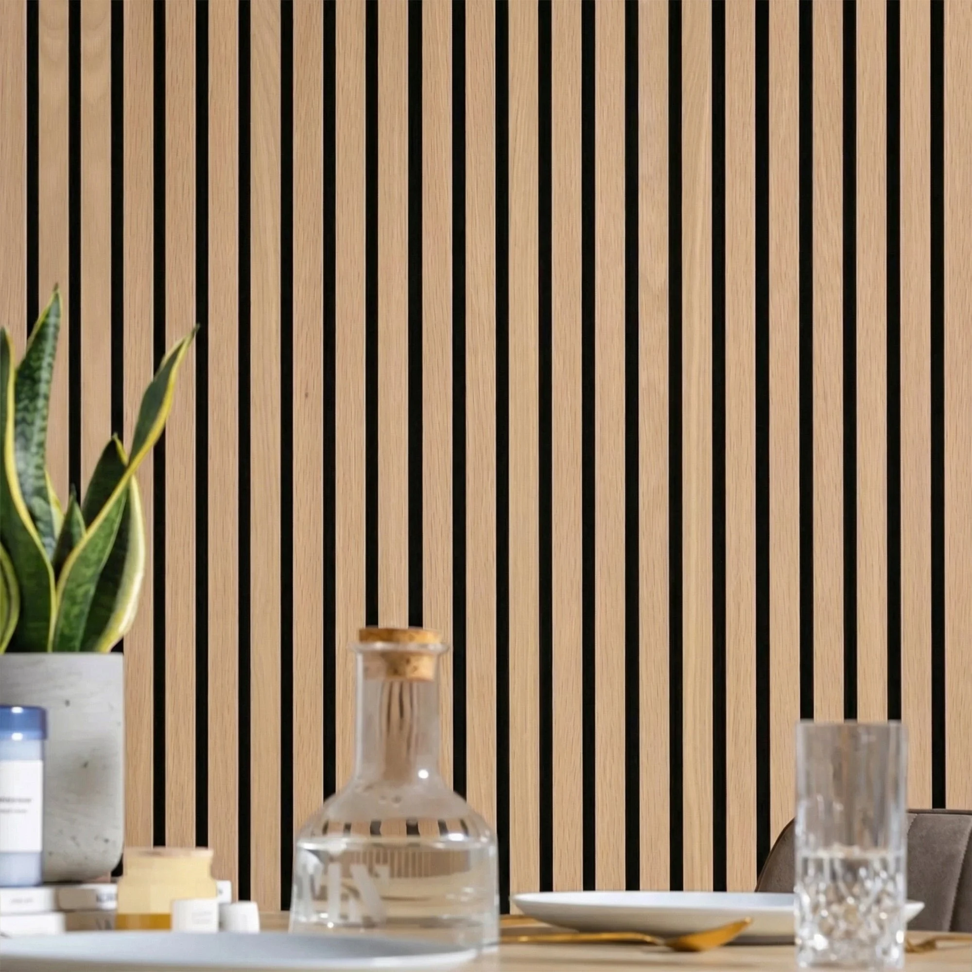 Acoustic Slat Wood Wall Panels in Golden Oak — view 1