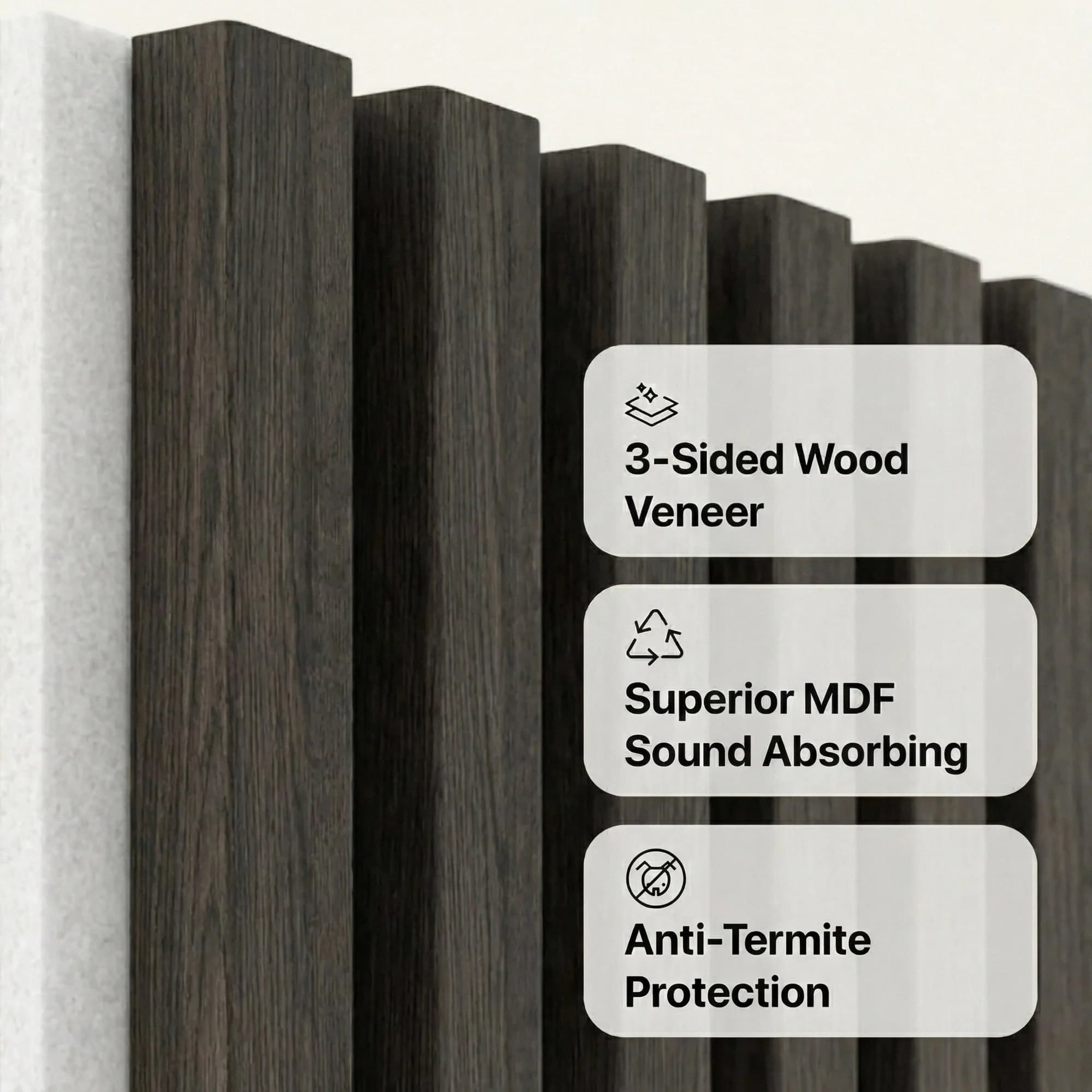 American Acoustic Slat White Felt Wood Wall Panels - Oak - View 35