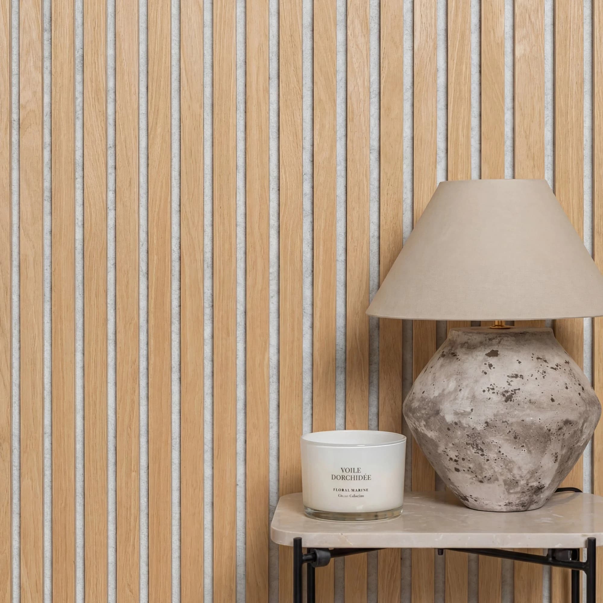 American Acoustic Slat White Felt Wood Wall Panels - Oak - View 1