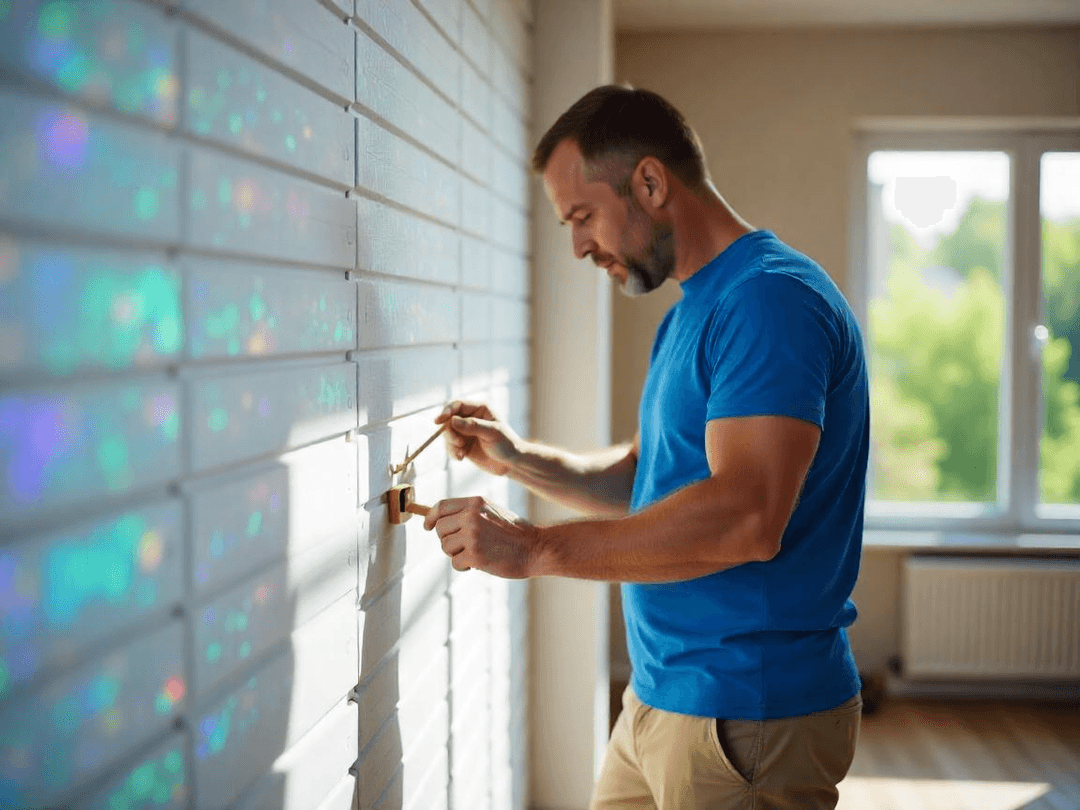 man cleaning wpc wall panels with small brush