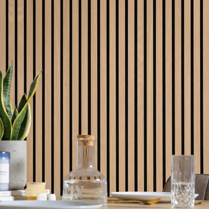 SoundPanel™ acoustic slat panels as dining room feature wall - The Panel Hub