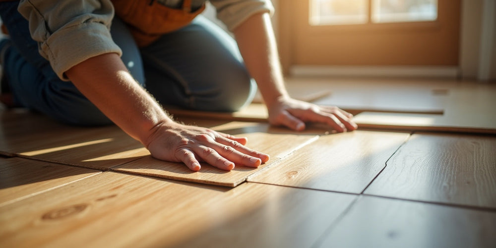 Homeowner finishing the final step of installation, demonstrating how to install SPC flooring correctly for a clean, elegant, and long-lasting result.