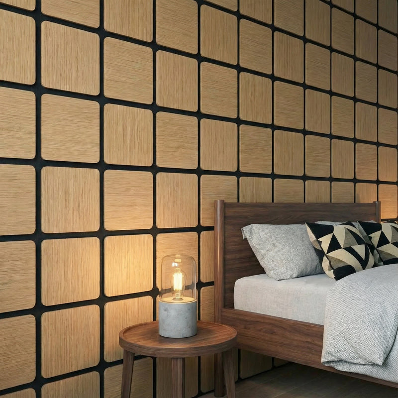 Acoustic Rectangle Wood Wall Panels in Golden Oak — view 2