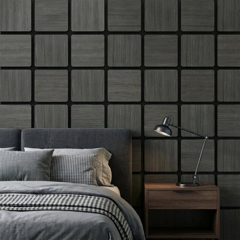 Acoustic Rectangle Wood Wall Panels in Smoked Oak — view 2