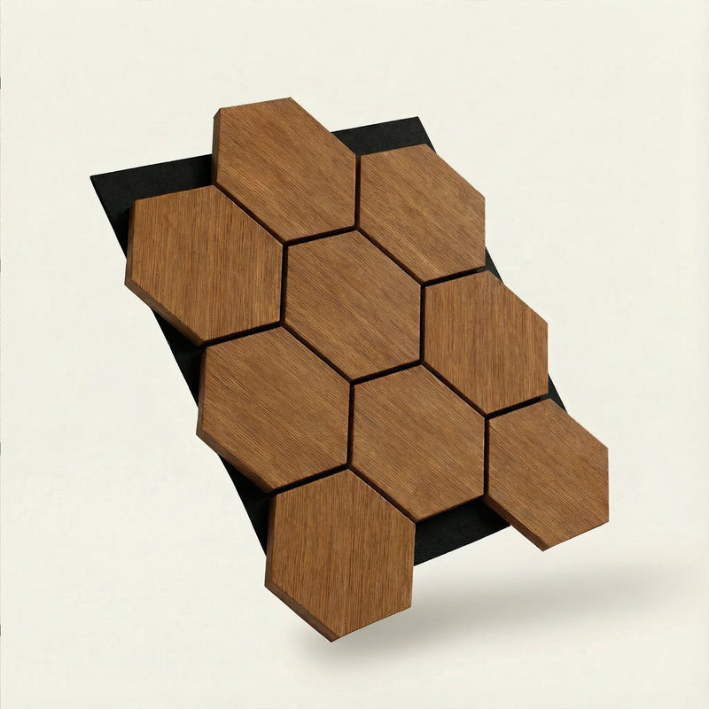 Acoustic Hexagon Wood Wall Panels in Golden Walnut — view 4