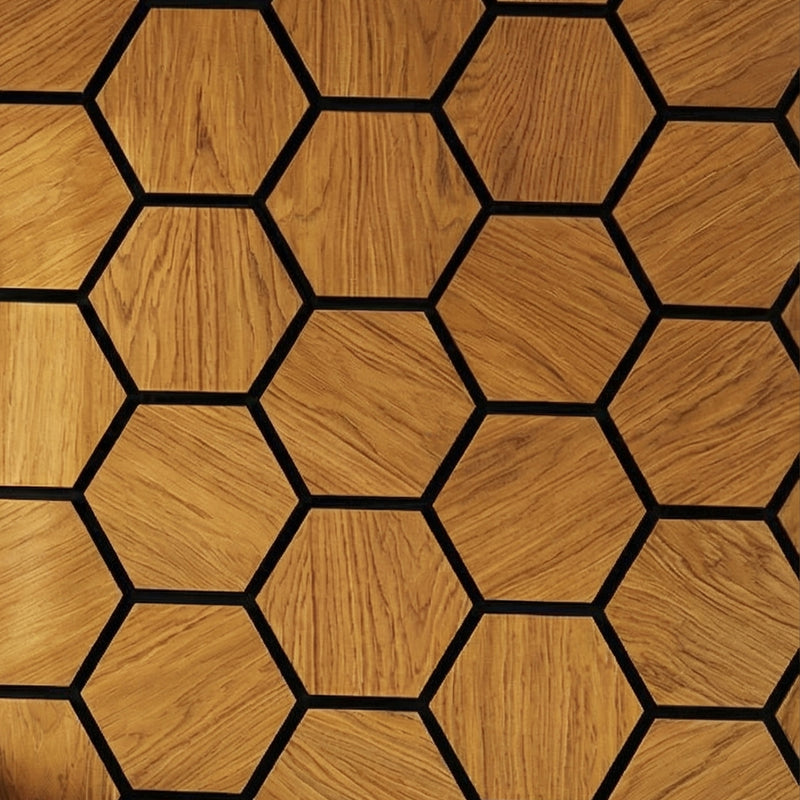 Acoustic Hexagon Wood Wall Panels in Golden Walnut — view 2