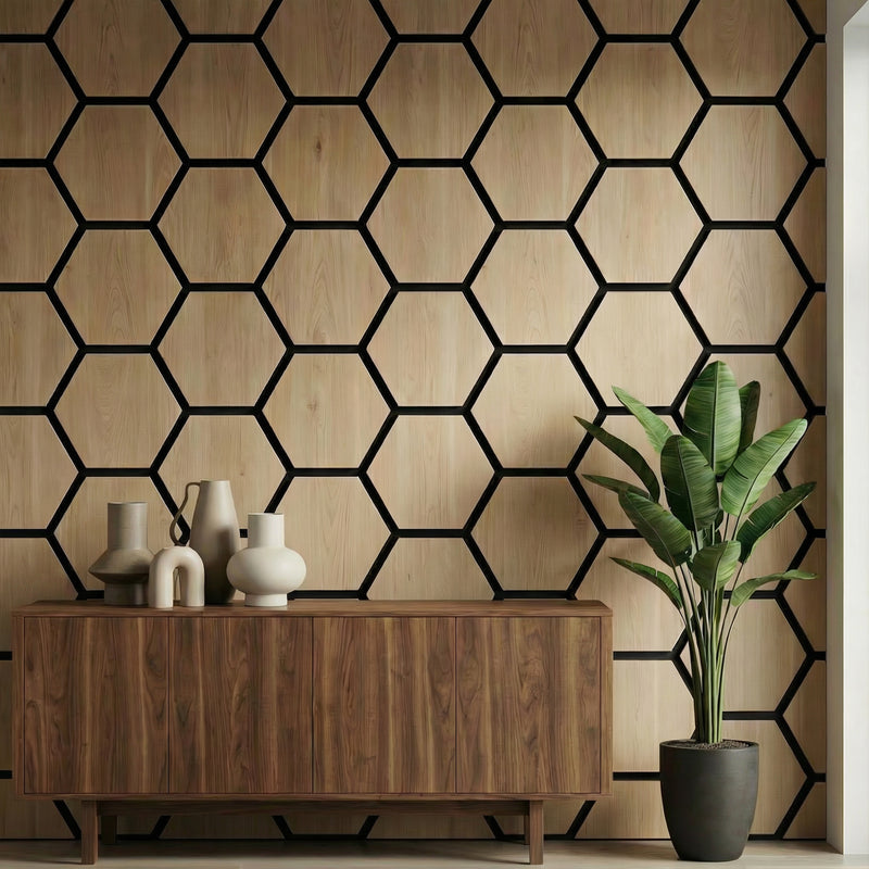 Acoustic Hexagon Wood Wall Panels in White Oak — view 1