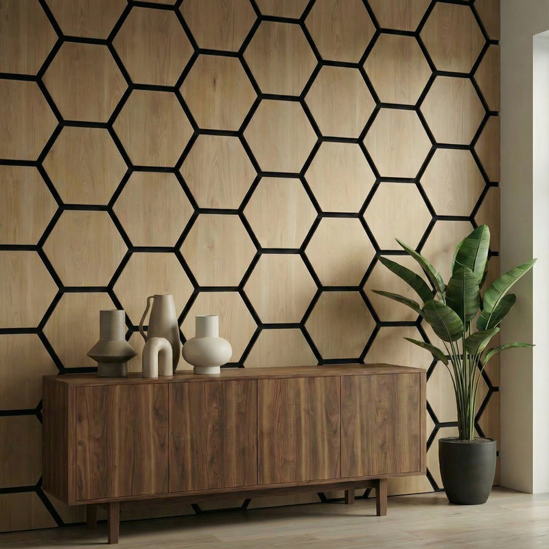 Acoustic Hexagon Wood Wall Panels in White Oak — view 3
