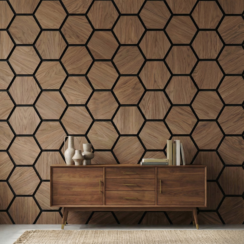 Acoustic Hexagon Wood Wall Panels - Walnut - View 5