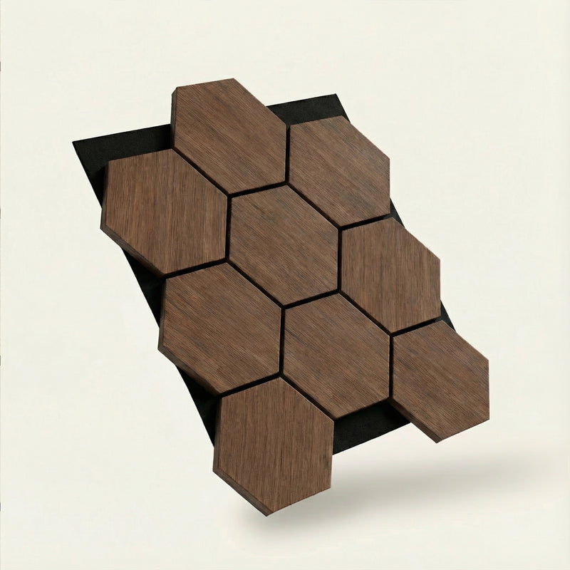 Acoustic Hexagon Wood Wall Panels in Walnut — view 8