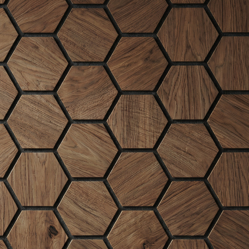 Acoustic Hexagon Wood Wall Panels in Walnut — view 2