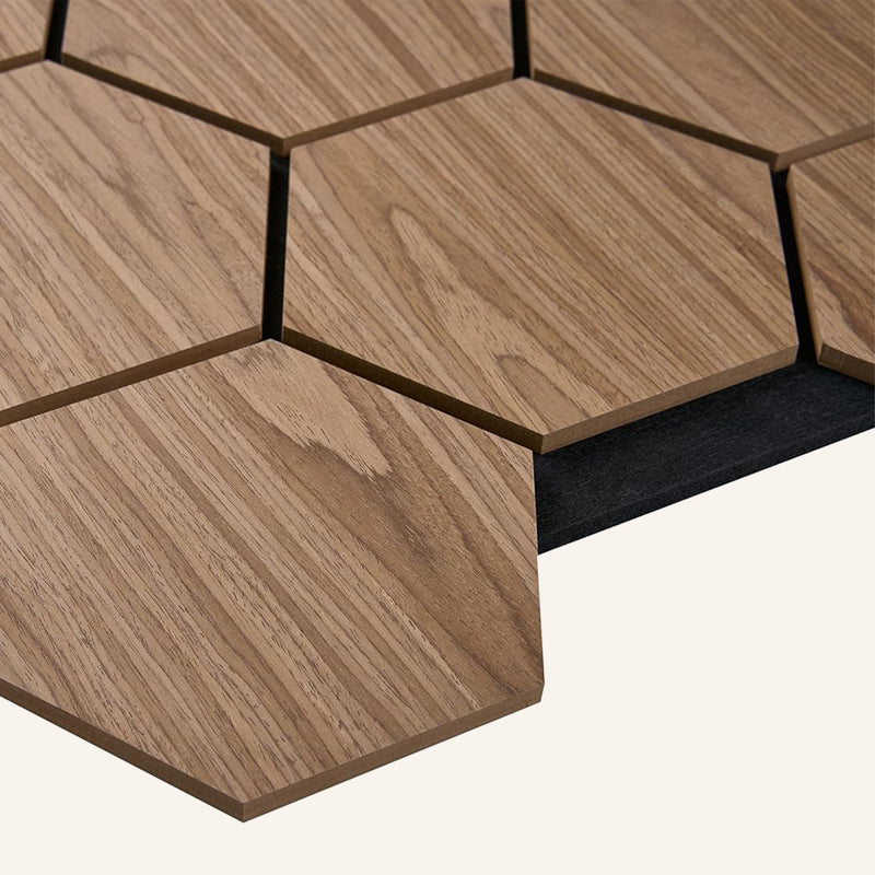 Acoustic Hexagon Wood Wall Panels in Walnut — view 6