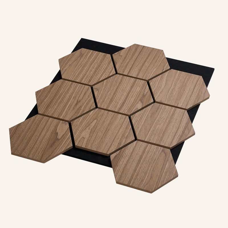 Acoustic Hexagon Wood Wall Panels in Walnut — view 5
