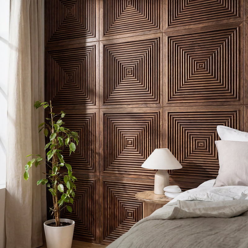 3D Concentric Square Wood Wall Panel - Walnut - View 2