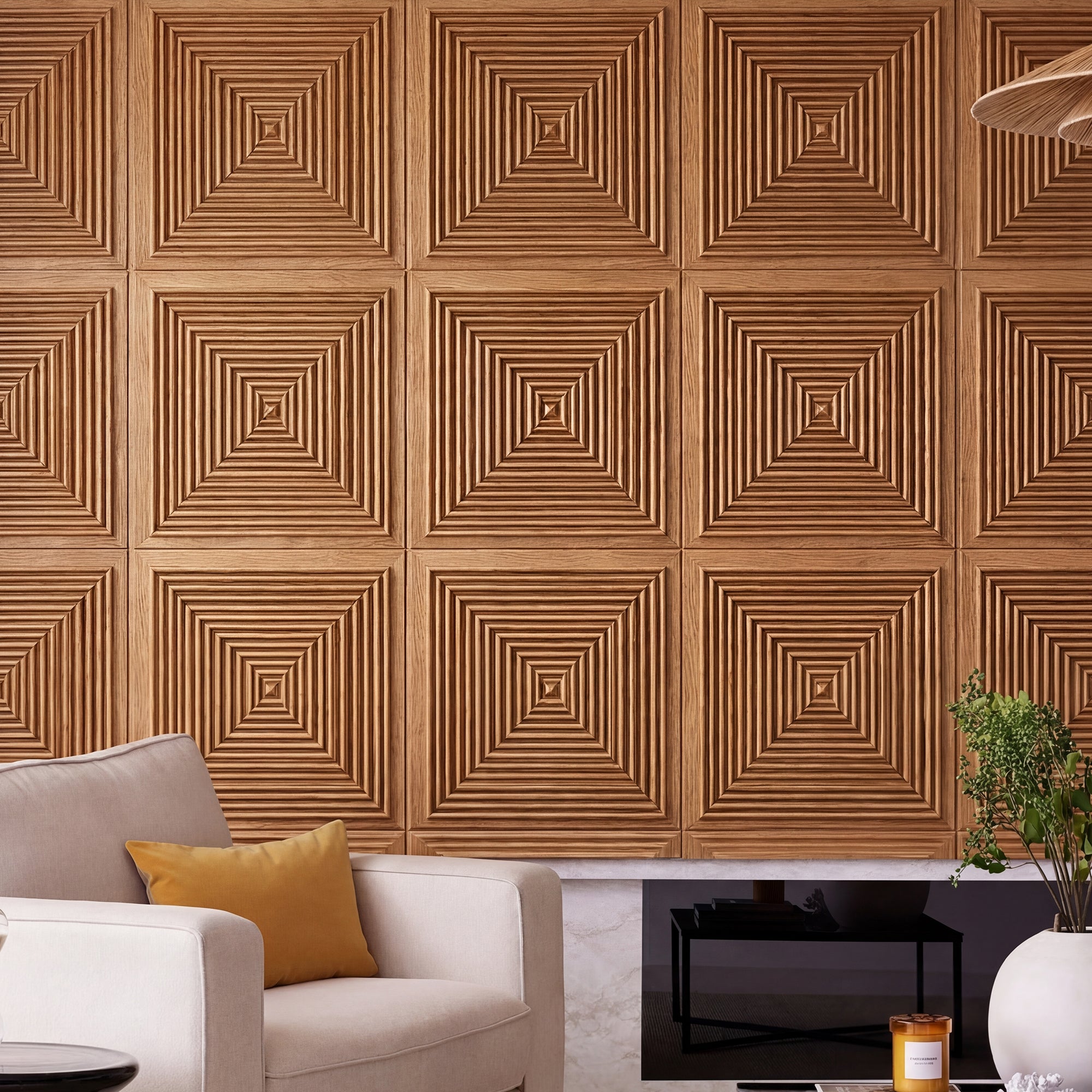 3D Concentric Square Wood Wall Panel - Natural - View 8