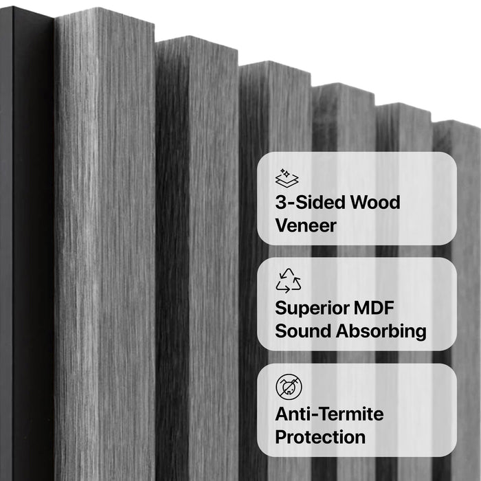 American Grey Acoustic Slat Wood Wall Panels | 3-Sided Veneer | SoundPanel®