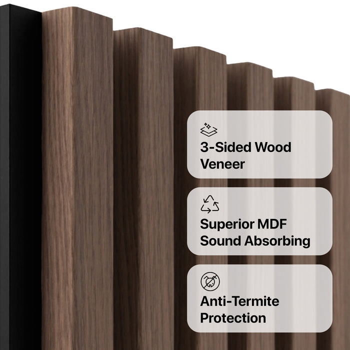American Walnut Acoustic Slat Wood Wall Panels | 3-Sided Veneer | SoundPanel®