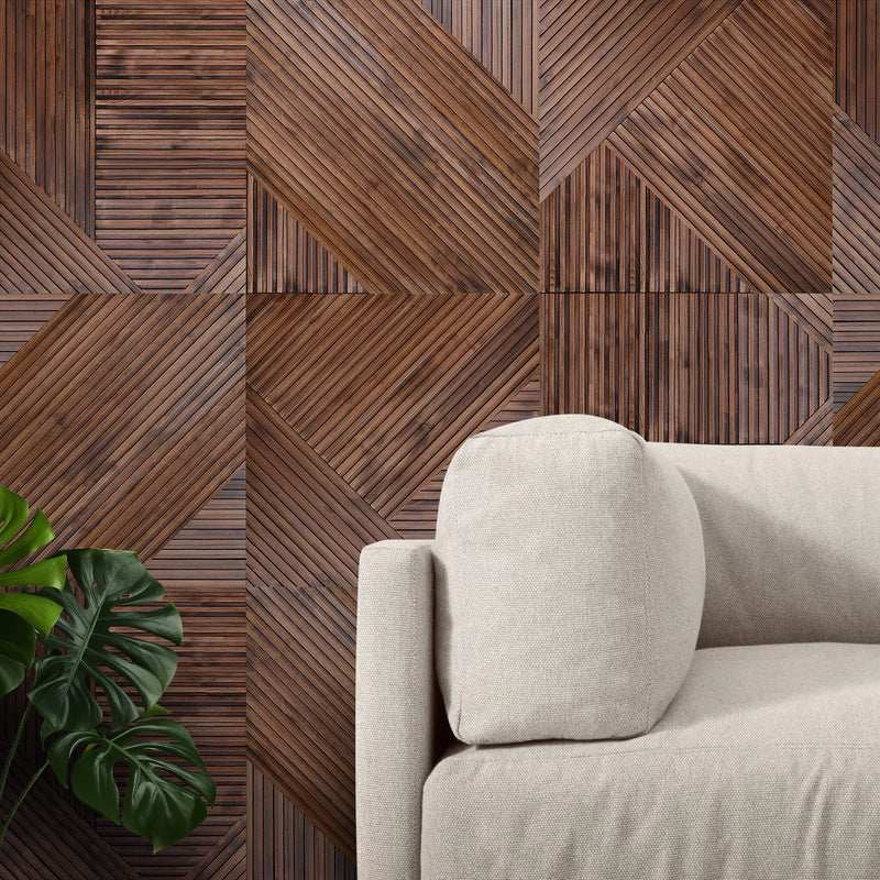 Dark Brown Tangram Solid Wood Wall Panels | GroovePanel®.