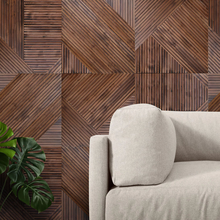 Dark Brown Tangram Solid Wood Wall Panels | GroovePanel®.