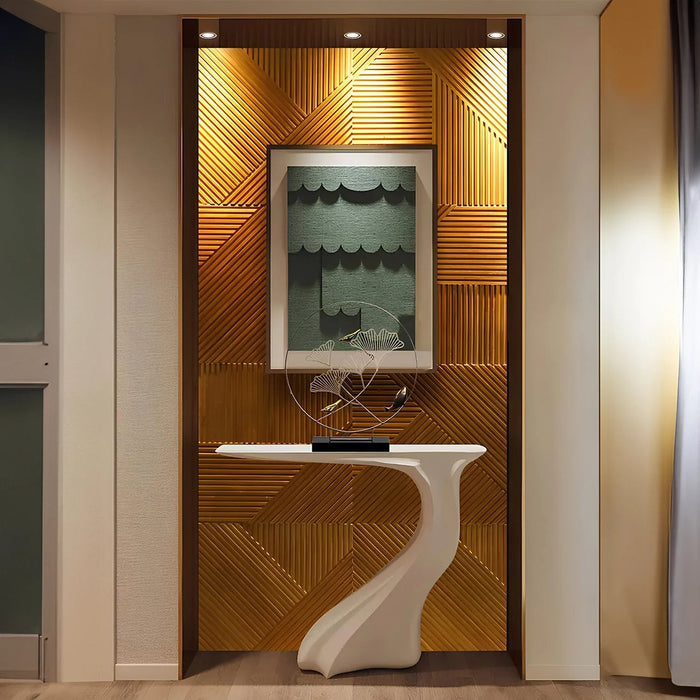 GroovePanel® Tangram Mosaic 100% Solid Wood Wall Panel | Golden Walnut.