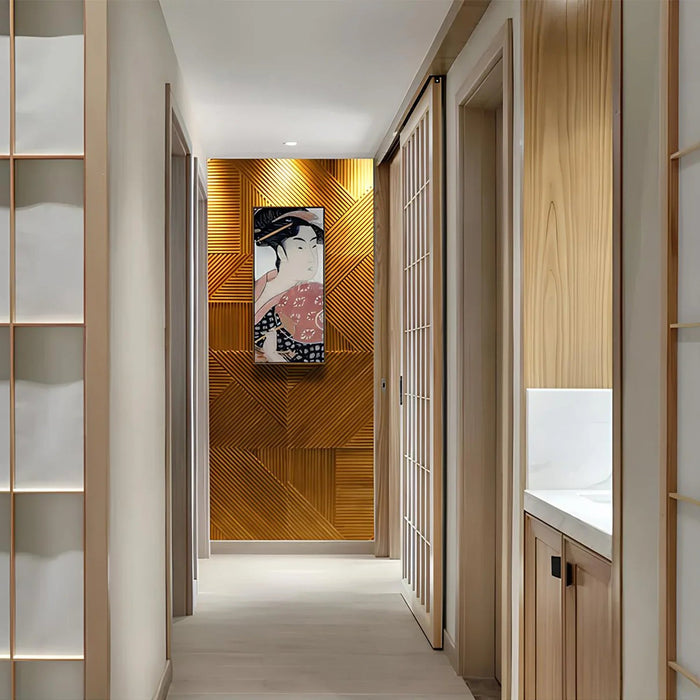 GroovePanel® Tangram Mosaic 100% Solid Wood Wall Panel | Golden Walnut.