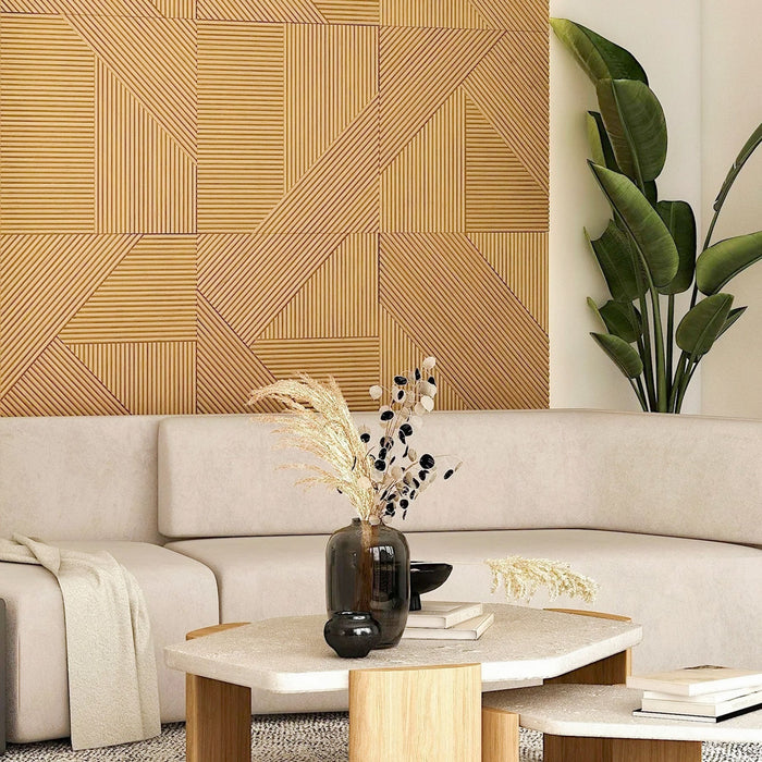 Light Brown Tangram Mosaic Solid Wood Wall Panel | GroovePanel®.