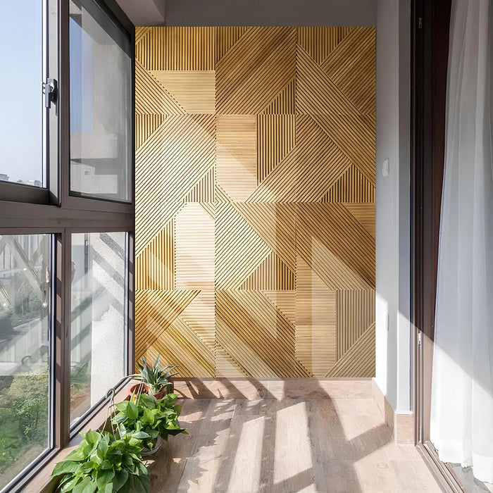 Light Brown Tangram Mosaic Solid Wood Wall Panel | GroovePanel®.