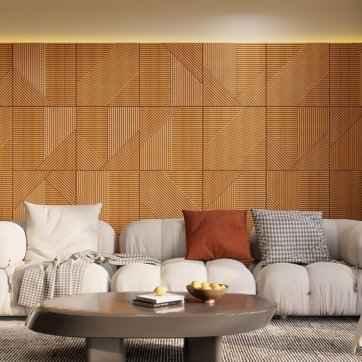 Natural Oak Crossing Lines Solid Wood Wall Panel | GroovePanel® - The Panel Hub