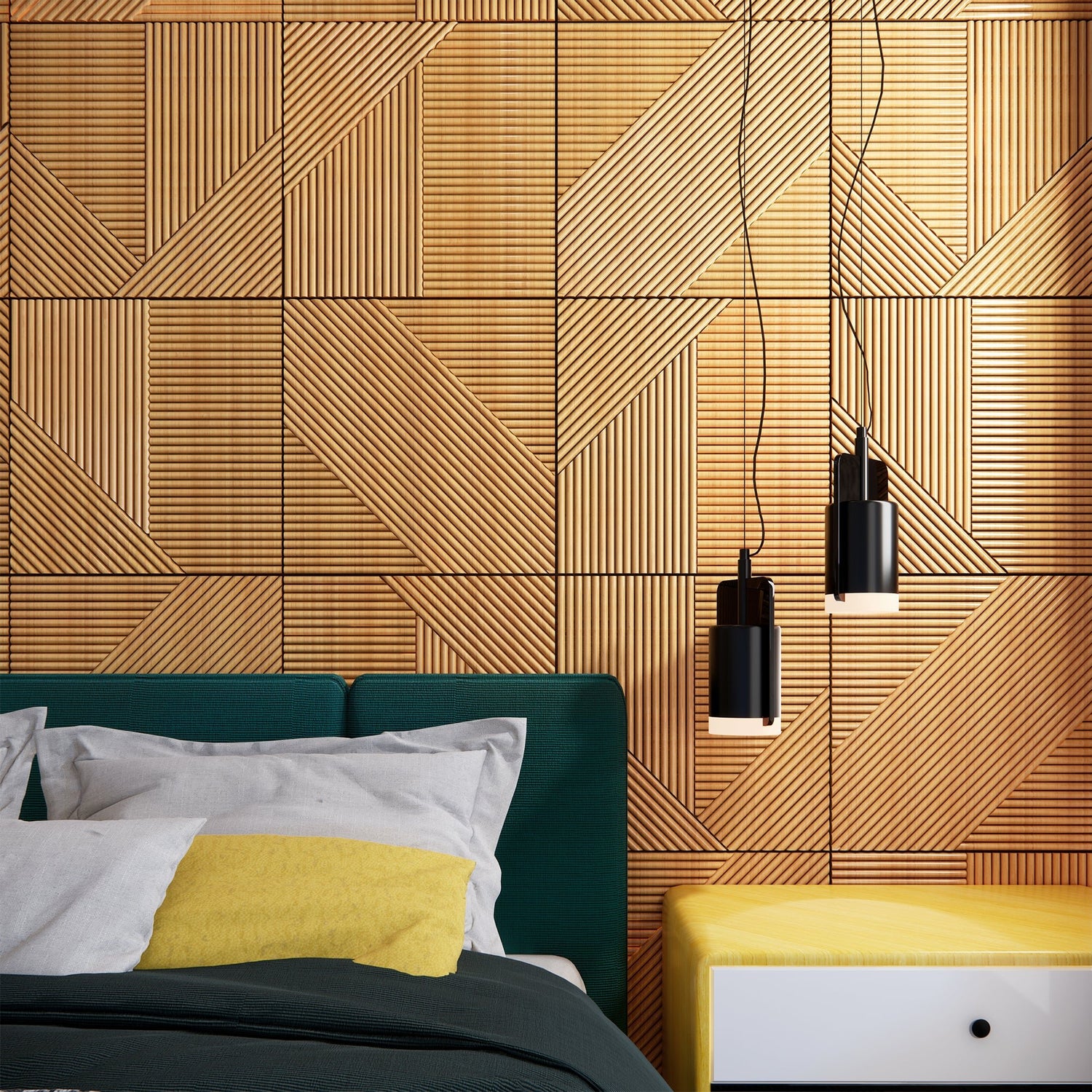 Natural Oak Crossing Lines Solid Wood Wall Panel | GroovePanel® - The Panel Hub