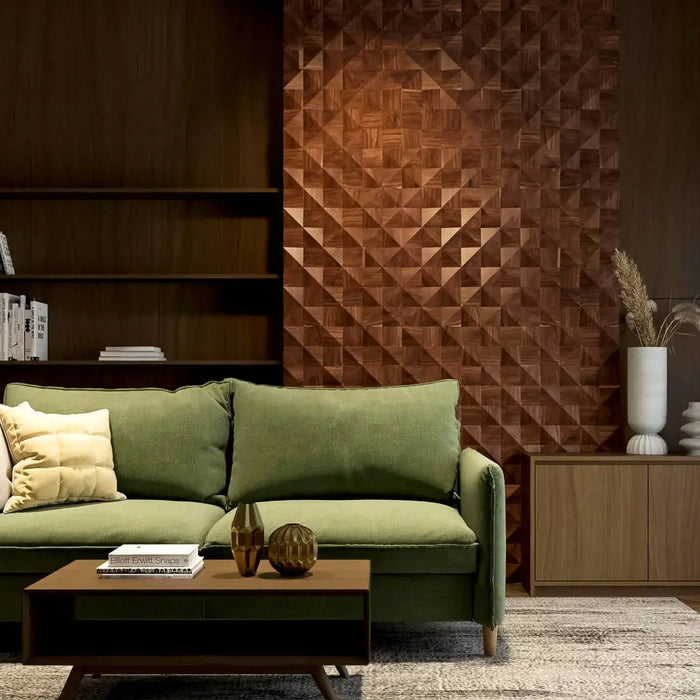 Walnut Triangle Mosaic Solid Wood Wall Panel | GroovePanel® - The Panel Hub
