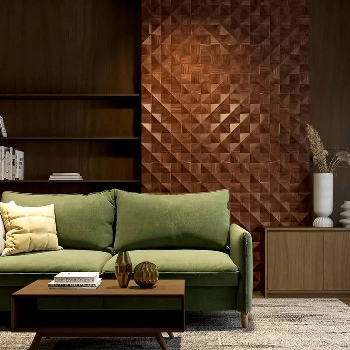 Walnut Triangle Solid Wood Wall Panels | GroovePanel®.