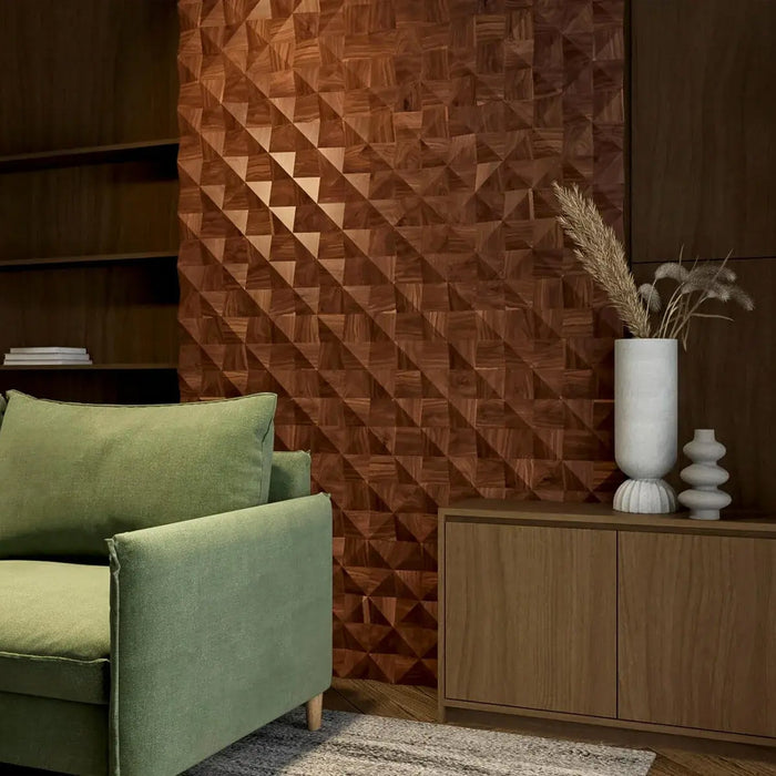 Walnut Triangle Mosaic Solid Wood Wall Panel | GroovePanel® - The Panel Hub
