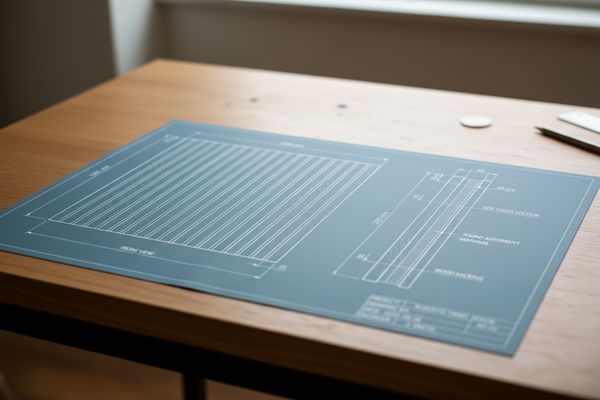 wood sound panel blueprint captured from a work desk