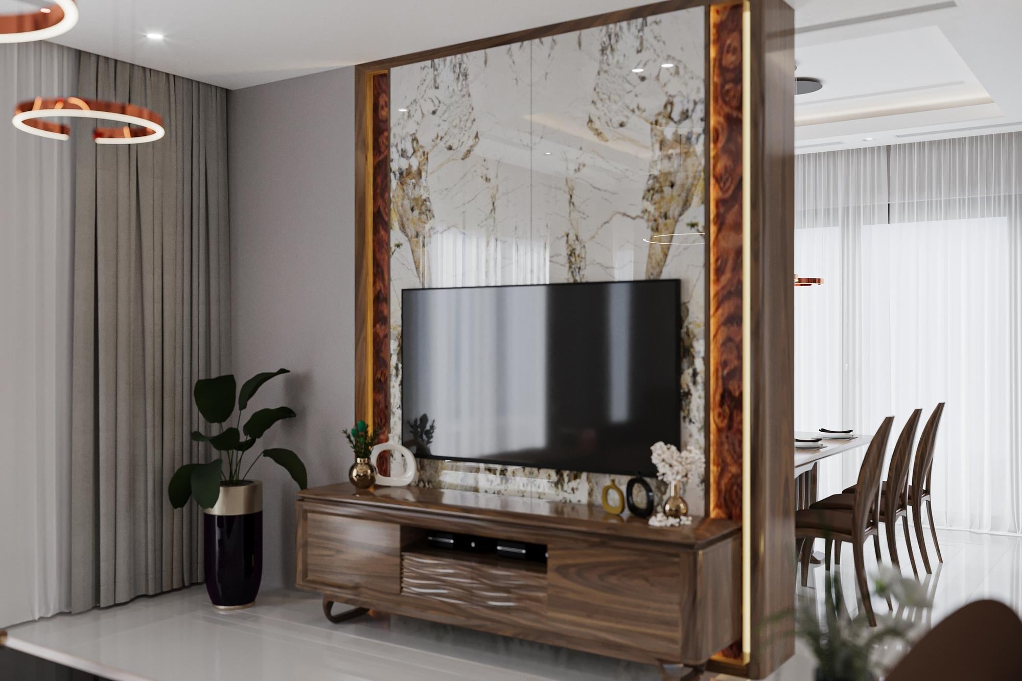 how to decorate wall behind tv stand