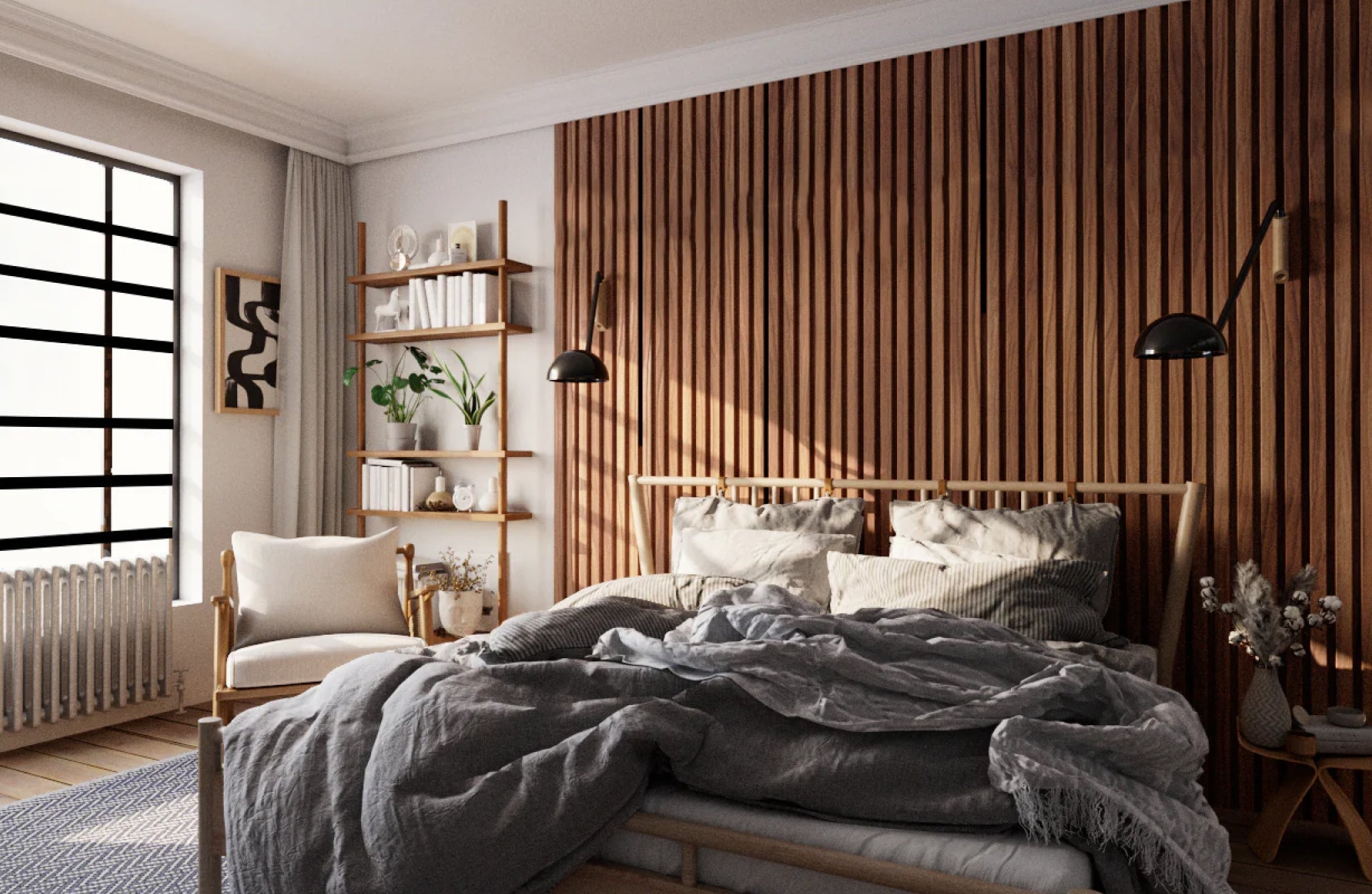 modern wood slat accent wall