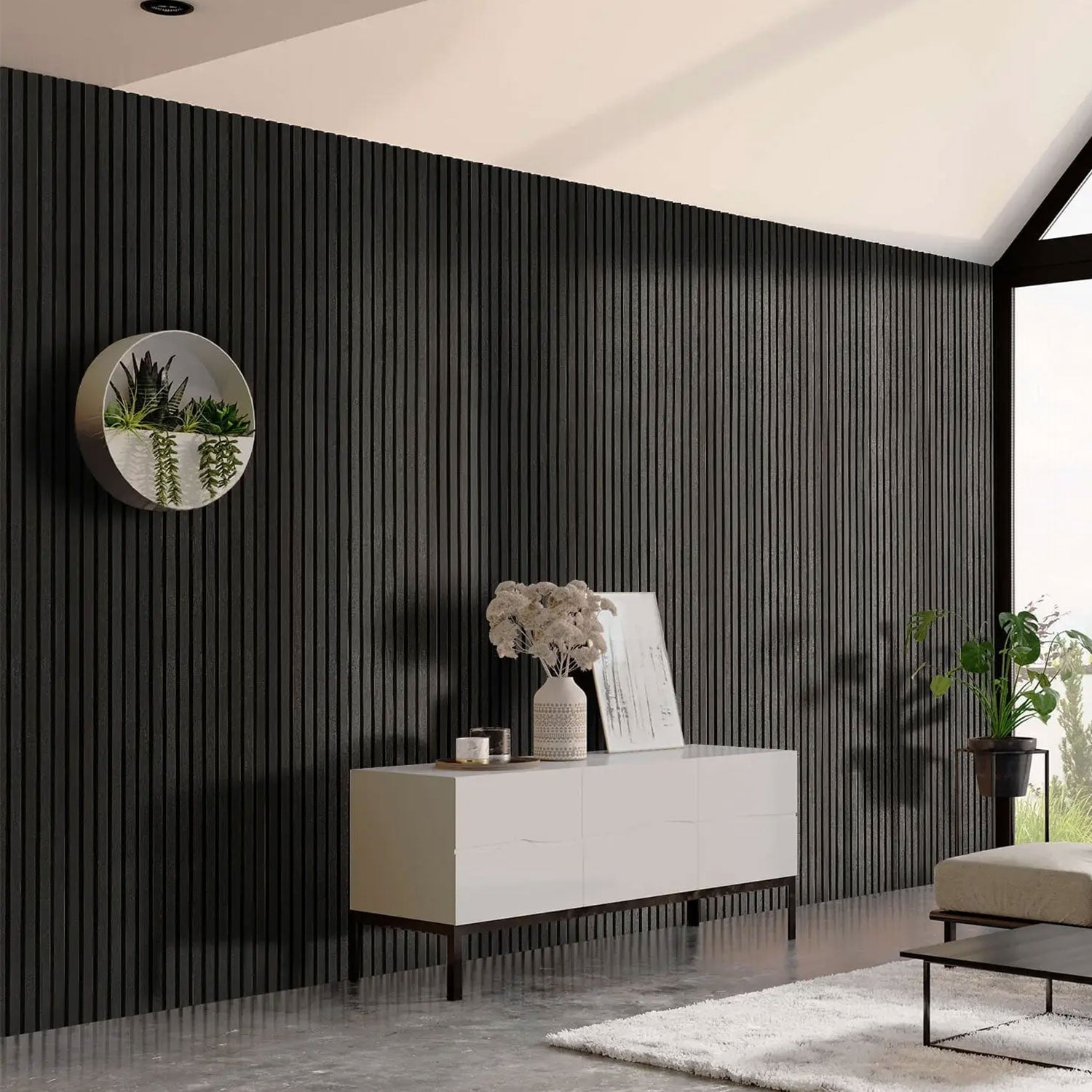 3D Acoustic Slat Black Oak Wood Wall Panel