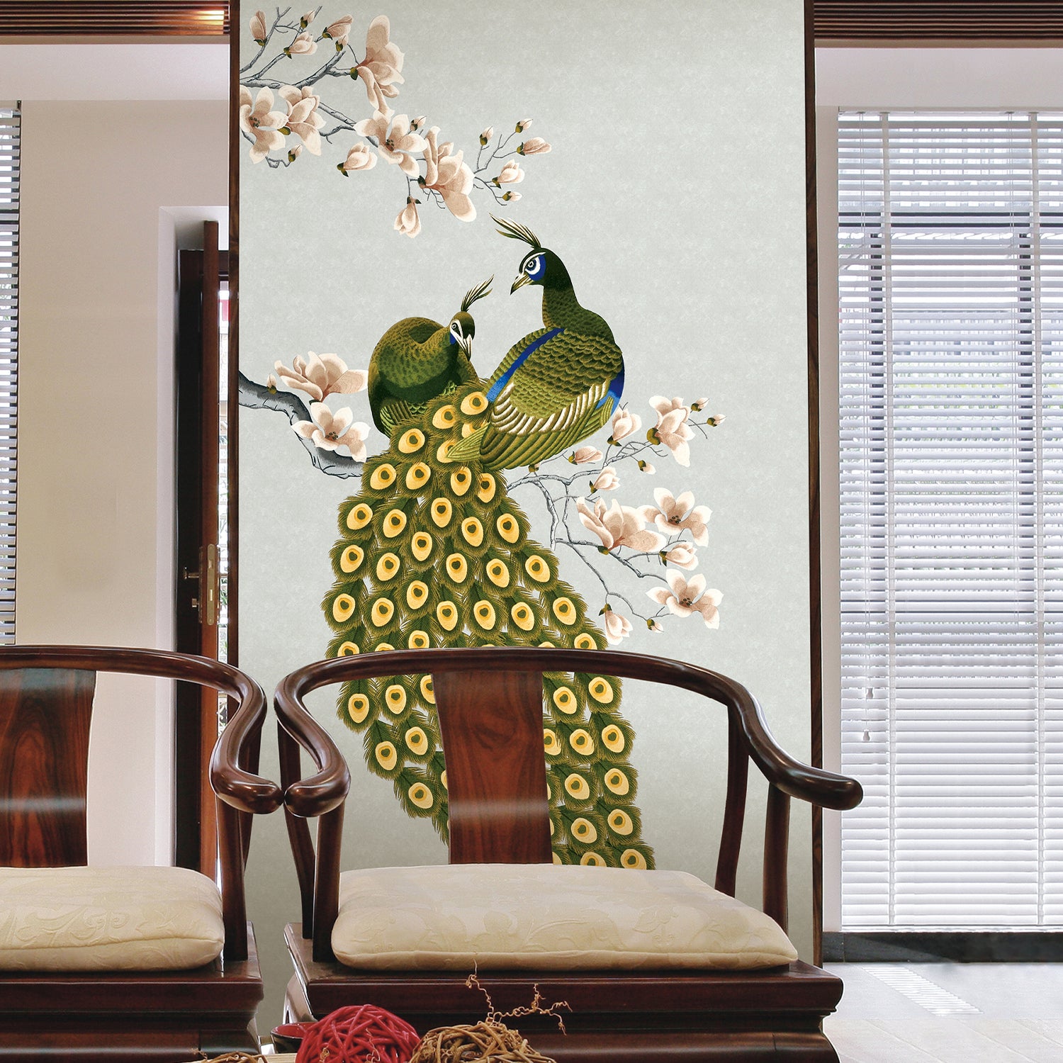 Magnolia Peacock Embroidery Wallpaper | Non-Woven-The Panel Hub